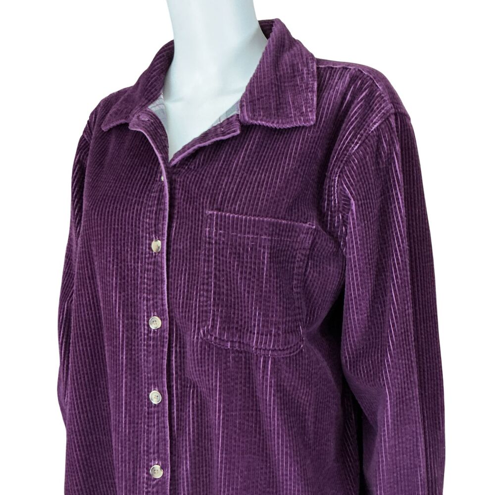 LL Bean Corduroy Shirt Jacket Womens L Purple Chore Barn Plaid Flannel Lined VTG - Picture 3 of 14